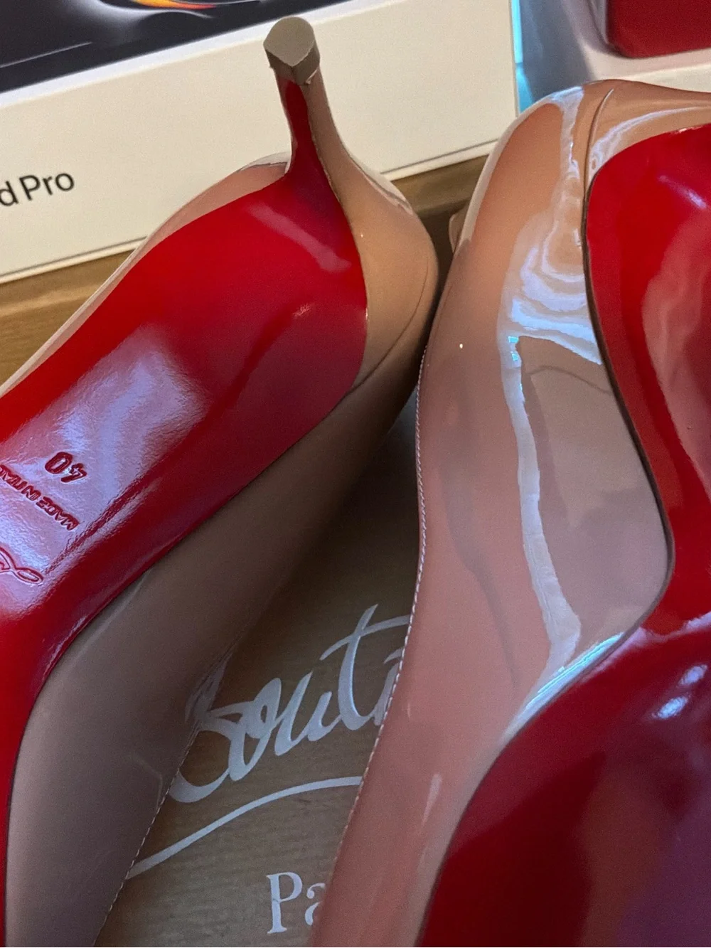 Christian Louboutin Nude Patent Pointed-Toe Pumps with Red Sole